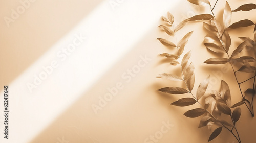 Beige background with natural light and leaves mockup template background
