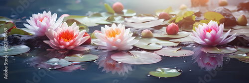 Zen Flowers on water in widescreen