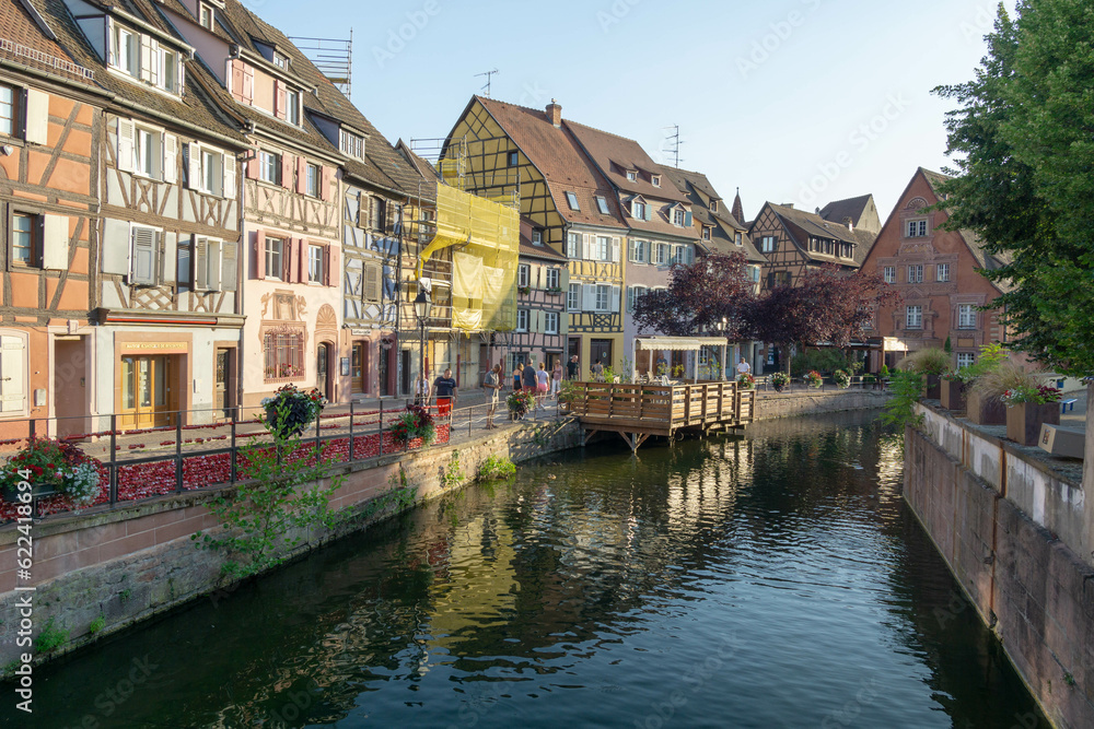 Colorful buildings of French and Germanic architecture style in the historic center of the French town of Colmar 