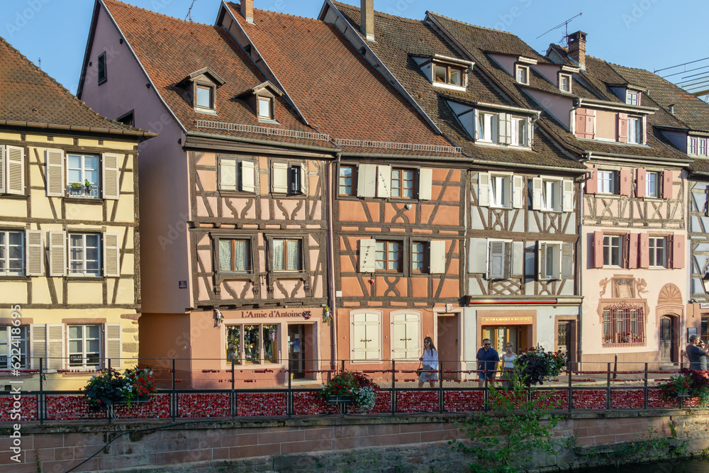 Fototapeta premium Colorful buildings of French and Germanic architecture style in the historic center of the French town of Colmar 