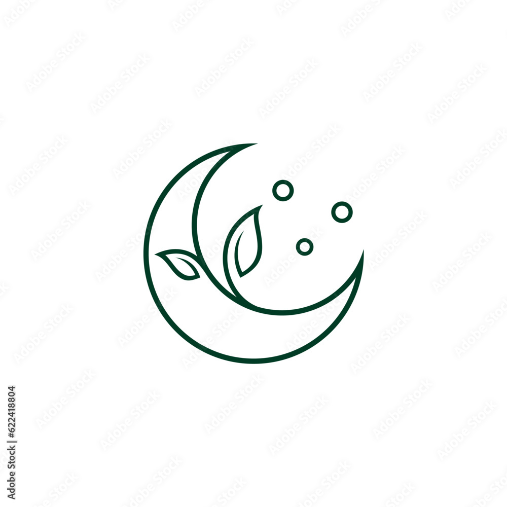 crescent moon illustration logo design with leaves in line art style concept crescent moon illustration logo design with leaves in line art style concept