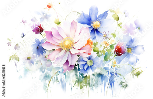 watercolor flowers on transparent