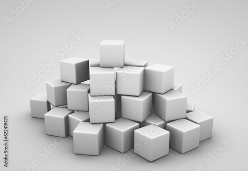 3d white cubes isolated on white background. White cube boxes. High-resolution 3D illustration with clipping paths. High-quality Mockup. 