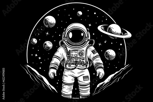 Obraz na plátne Doodle inspired Space explorer, cartoon sticker, sketch, vector, Illustration
