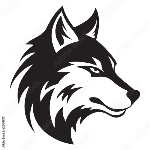 Wolf Black and White Head Minimalist Vector Tattoo Design Element. Wild Animal Mascott Illustration.