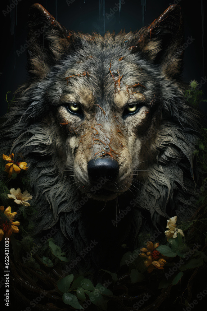 wolf portrait dramatic lighting,ai generative. wolf portrait dramatic lighting,ai generative.