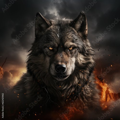 wolf portrait dramatic lighting,ai generative. © JKLoma