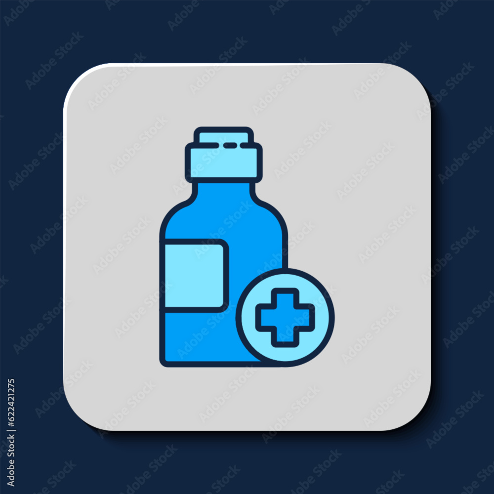 Filled outline Bottle of medicine syrup icon isolated on blue background. Vector Filled outline Bottle of medicine syrup icon isolated on blue background. Vector