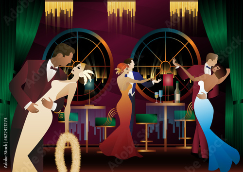 Dancers in the ballroom. Evening in a restaurant, cafe, bar, etc.