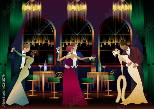 Dancers in the ballroom. Evening in a restaurant, cafe, bar, etc.