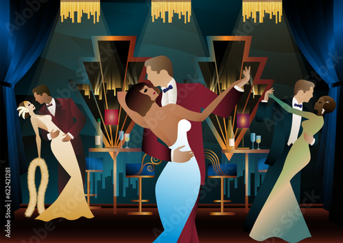 Dancers in the ballroom. Evening in a restaurant, cafe, bar, etc.