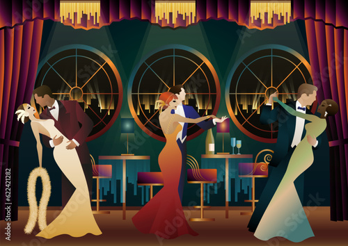 Dancers in the ballroom. Evening in a restaurant, cafe, bar, etc.