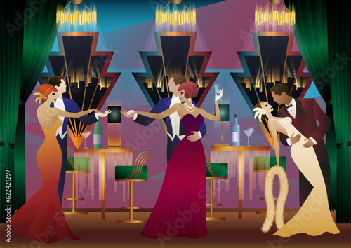 Dancers in the ballroom. Evening in a restaurant, cafe, bar, etc.