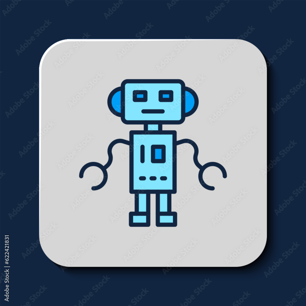 Filled outline Robot toy icon isolated on blue background. Vector Filled outline Robot toy icon isolated on blue background. Vector