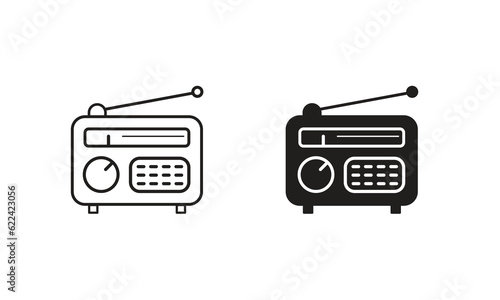 Retro radio icons. Line and Glyph version, full pictogram vector illustration.