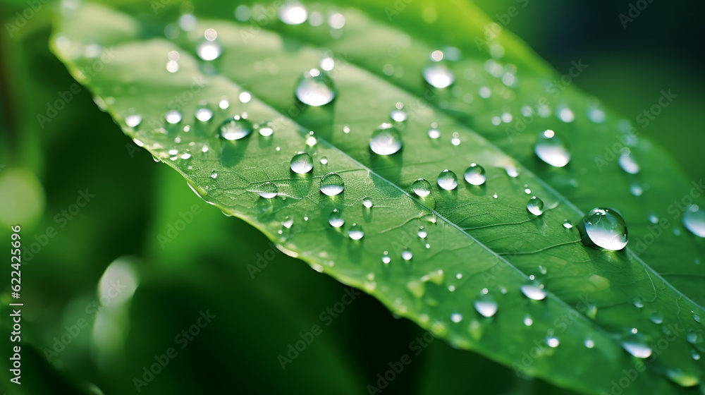 Rain drops on a green leaf Rain drops on a green leaf