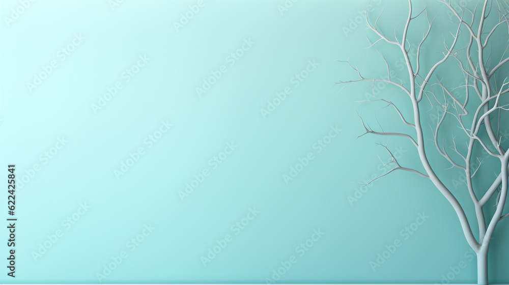 Light turquoise background with a plant