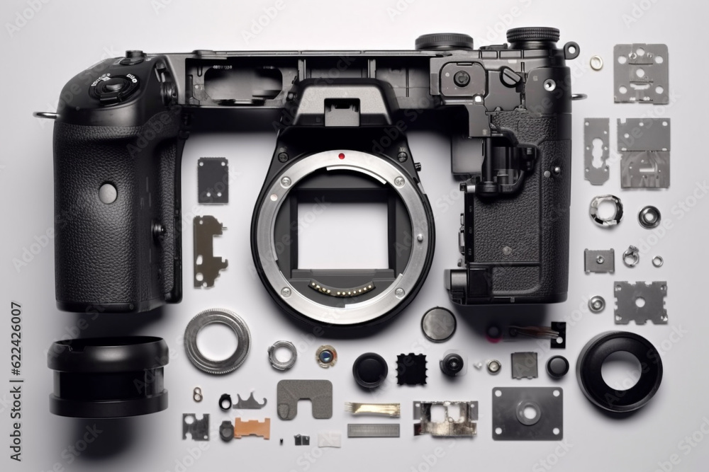 Disassembled camera top view Disassembled camera top view