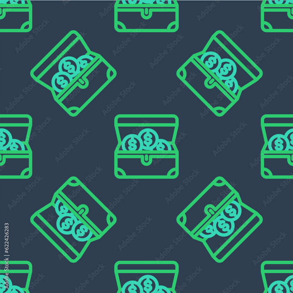 Line Treasure chest icon isolated seamless pattern on blue background. Vector Line Treasure chest icon isolated seamless pattern on blue background. Vector