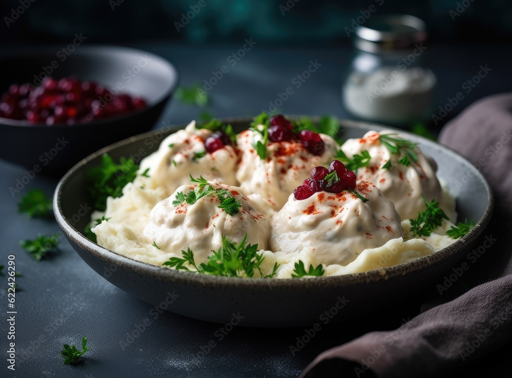 dumplings with cherries, Pierogi, varenyky, vareniki, pyrohy on a light background, banner, menu, recipe place for text, top view. Created with Generative AI technology. dumplings with cherries, Pierogi, varenyky, vareniki, pyrohy on a light background, banner, menu, recipe place for text, top view. Created with Generative AI technology.