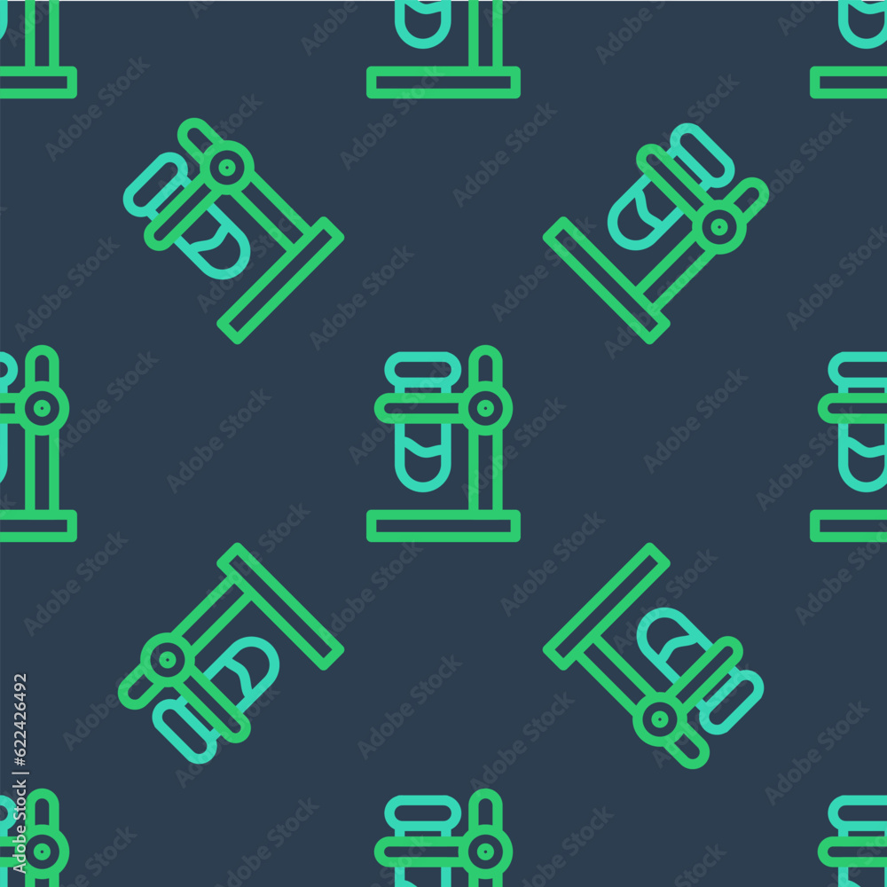 Line Glass test tube flask on stand icon isolated seamless pattern on blue background. Laboratory equipment. Vector Line Glass test tube flask on stand icon isolated seamless pattern on blue background. Laboratory equipment. Vector