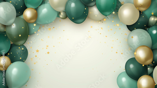 Green balloons white background template