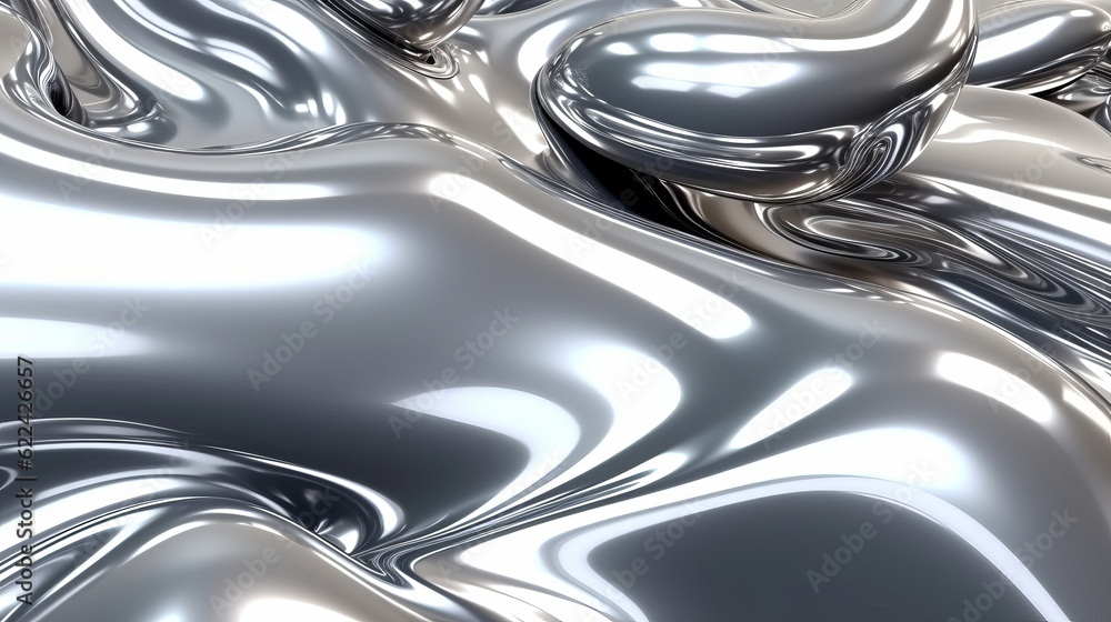 glossy silver metal fluid glossy chrome mirror water effect background backdrop texture 3d render illustration Generative AI glossy silver metal fluid glossy chrome mirror water effect background backdrop texture 3d render illustration Generative AI