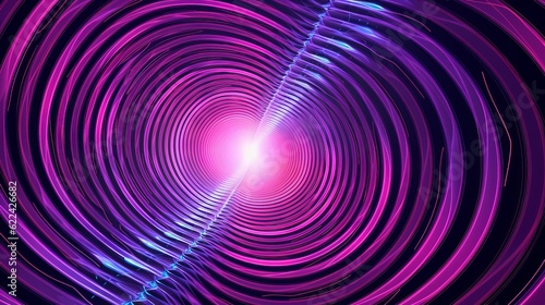 Graphic design art of abstract illusion of spiral with geometric shapes of pink and violet neon lines Generative AI