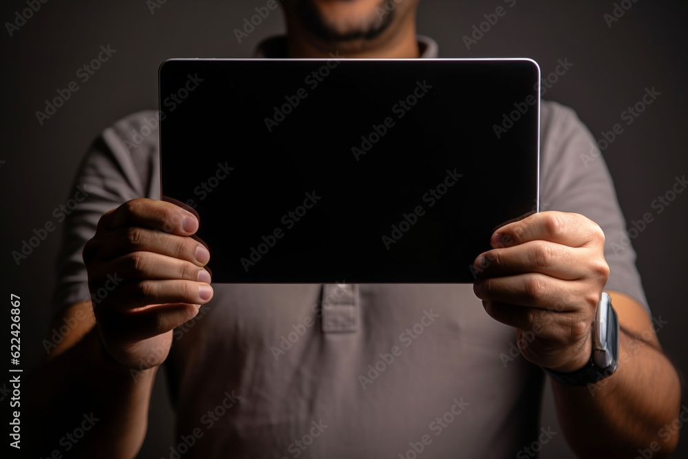 Naklejka premium Man holding an ipad