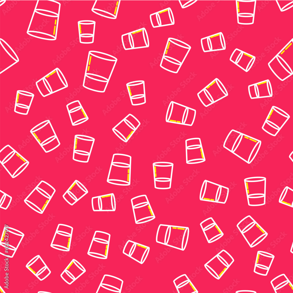 Line Glass with water icon isolated seamless pattern on red background. Soda glass. Vector Line Glass with water icon isolated seamless pattern on red background. Soda glass. Vector
