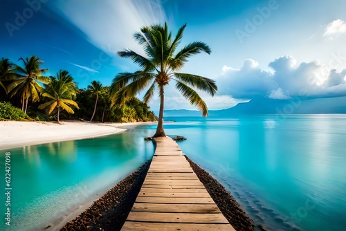 beach with palm trees © Muslim