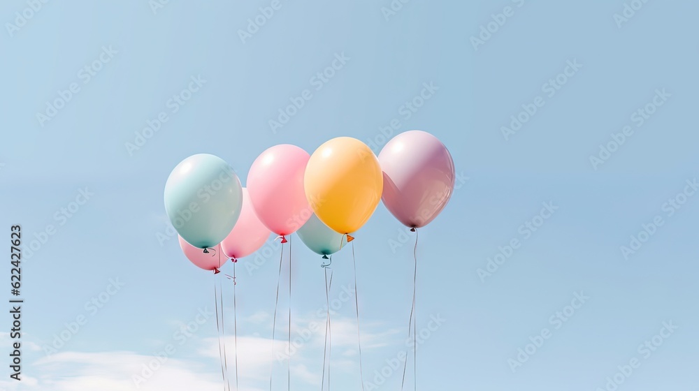 a bunch of balloons floating in the air with a sky background. generative ai a bunch of balloons floating in the air with a sky background. generative ai
