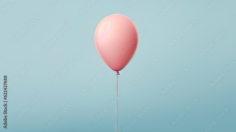 a pink balloon floating on a string in the air on a blue background. generative ai a pink balloon floating on a string in the air on a blue background. generative ai