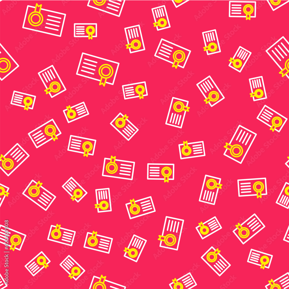 Line Certificate template icon isolated seamless pattern on red background. Achievement, award, degree, grant, diploma concepts. Vector Line Certificate template icon isolated seamless pattern on red background. Achievement, award, degree, grant, diploma concepts. Vector