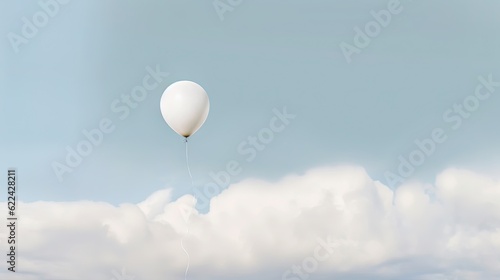  a white balloon flying through a cloudy sky with a string attached to it. generative ai