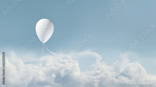  a white balloon floating in the sky with a string attached to it. generative ai