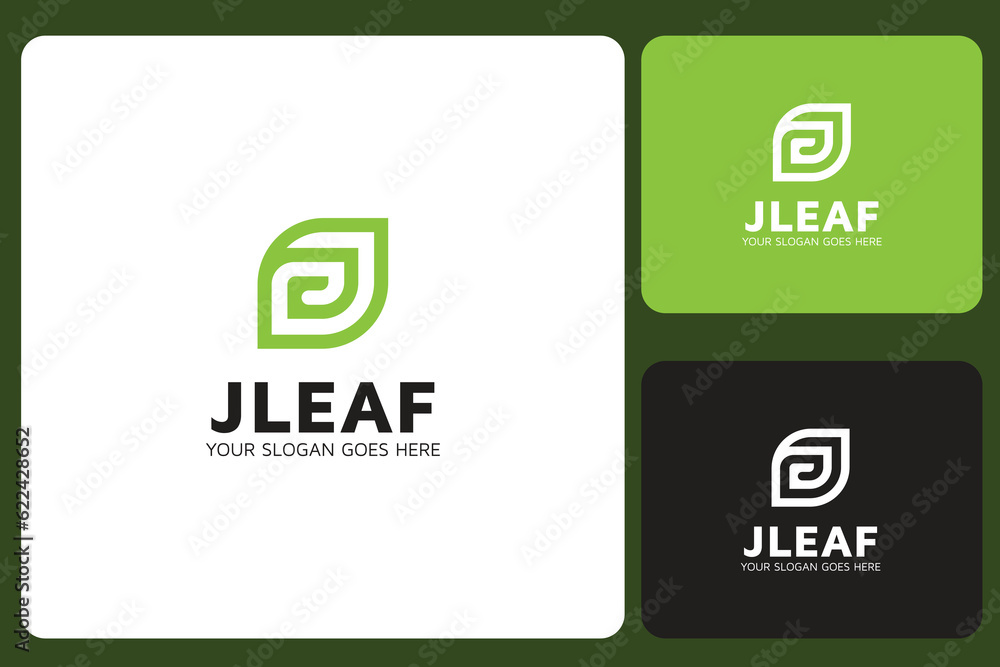 Obraz premium Green Leaf J Letter Logo Design Template