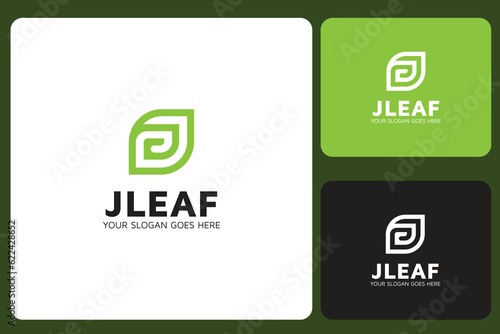 Green Leaf J Letter Logo Design Template