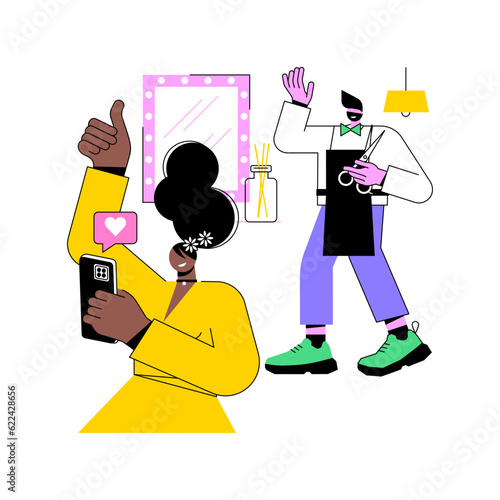 Salon client feedback isolated cartoon vector illustrations. Happy client satisfied with the work of the hairdresser, service sector, beauty industry, professional people vector cartoon.