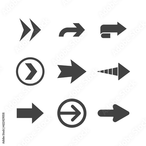 Arrow icon set. Collection of different arrows. Black vector pictogram. © Matias