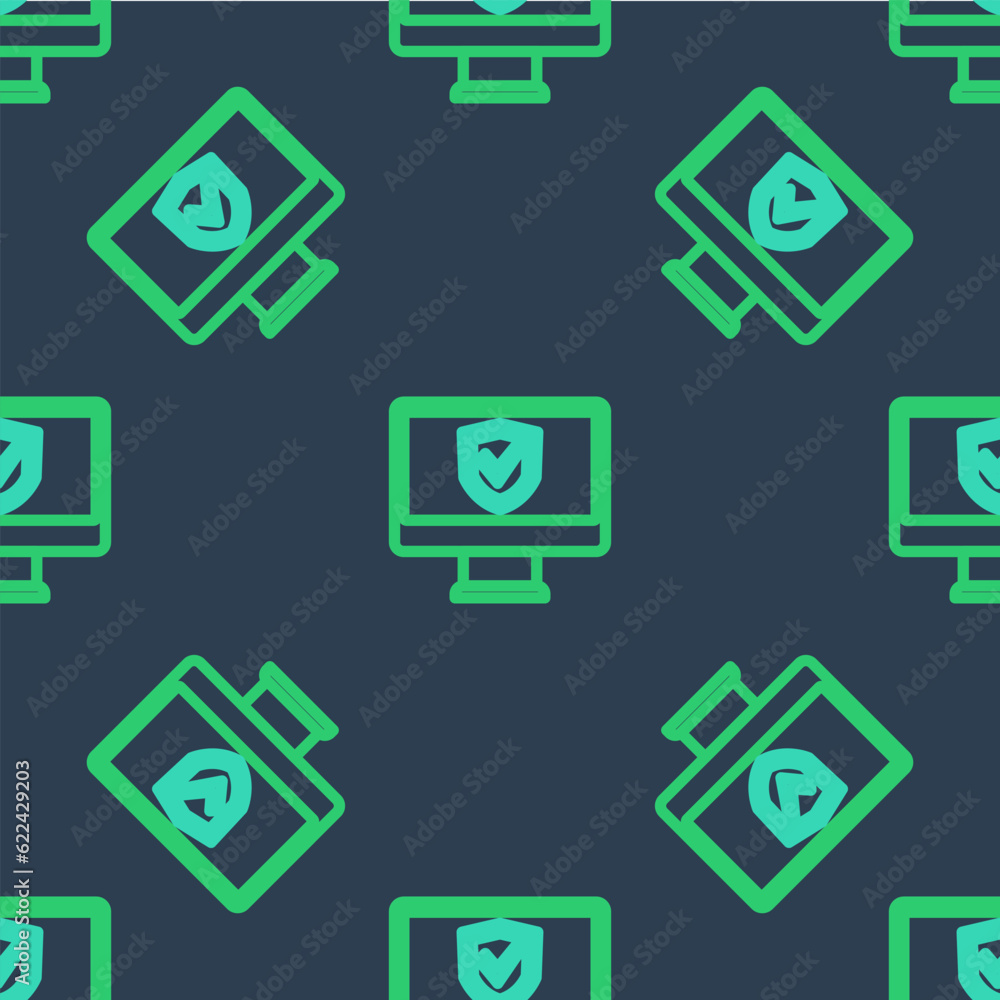 Line Insurance online icon isolated seamless pattern on blue background. Security, safety, protection, protect concept. Vector Line Insurance online icon isolated seamless pattern on blue background. Security, safety, protection, protect concept. Vector