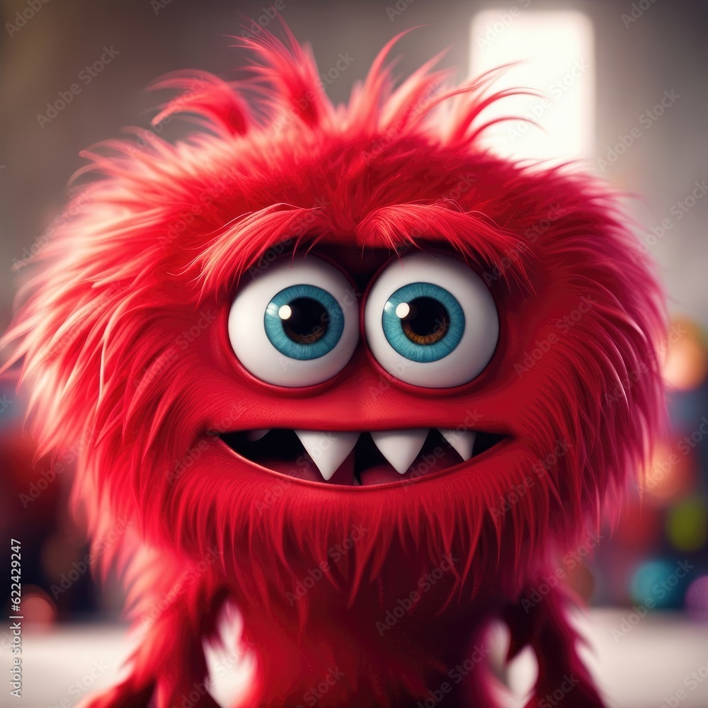 furry monster with two large eyes and a big nose on white background ...