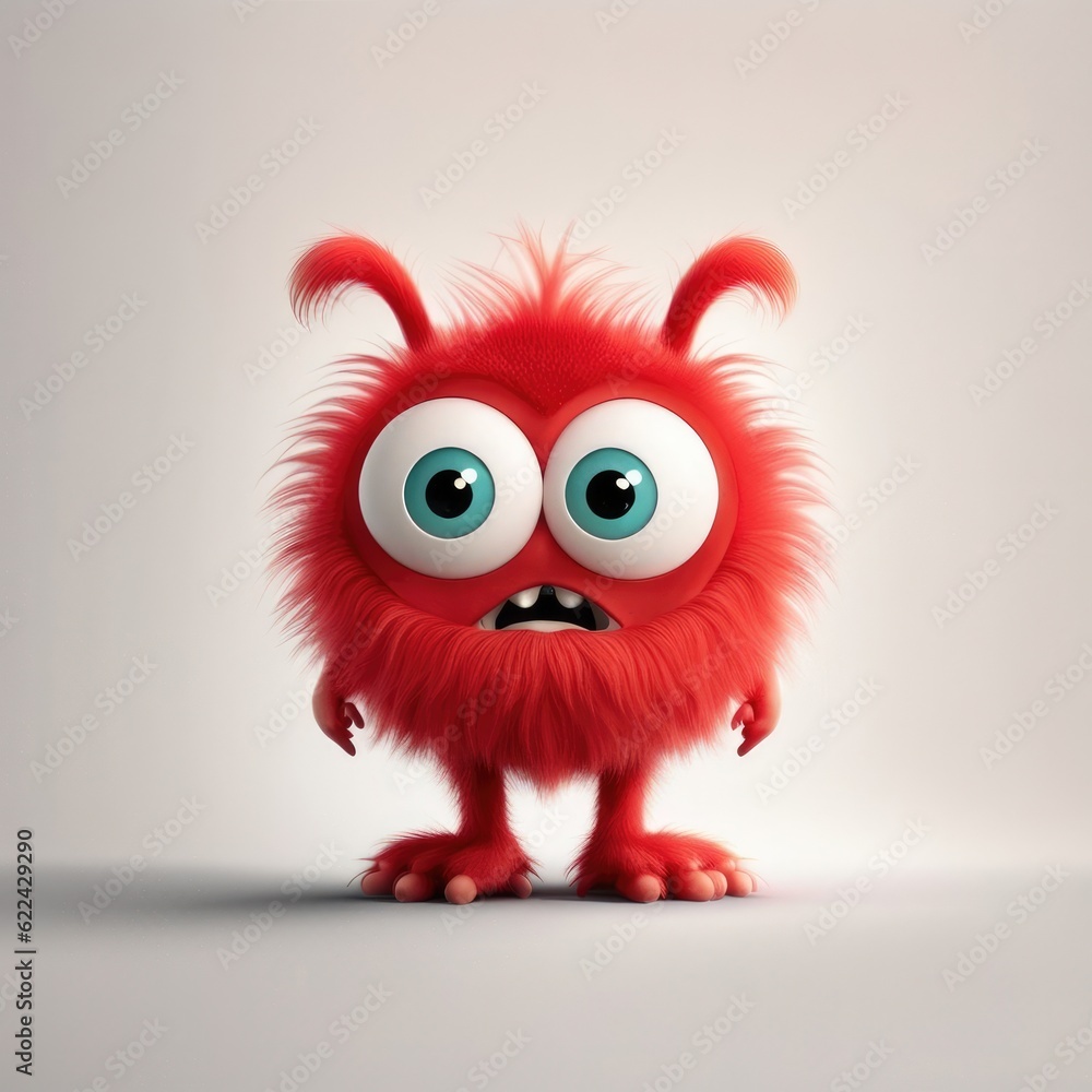 furry monster with two large eyes and a big nose on white background ...