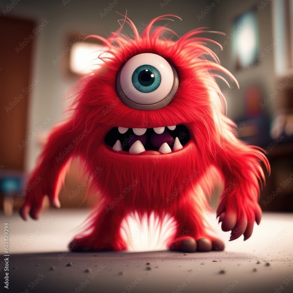 furry monster with two large eyes and a big nose on white background ...