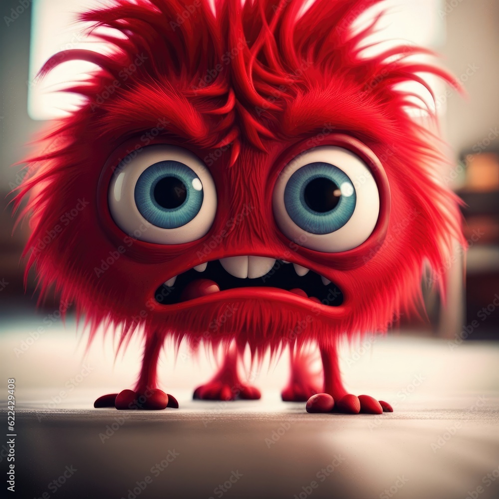 furry monster with two large eyes and a big nose on white background ...