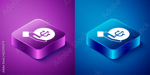 Isometric Psychology icon isolated on blue and purple background. Psi symbol. Mental health concept, psychoanalysis analysis and psychotherapy. Square button. Vector