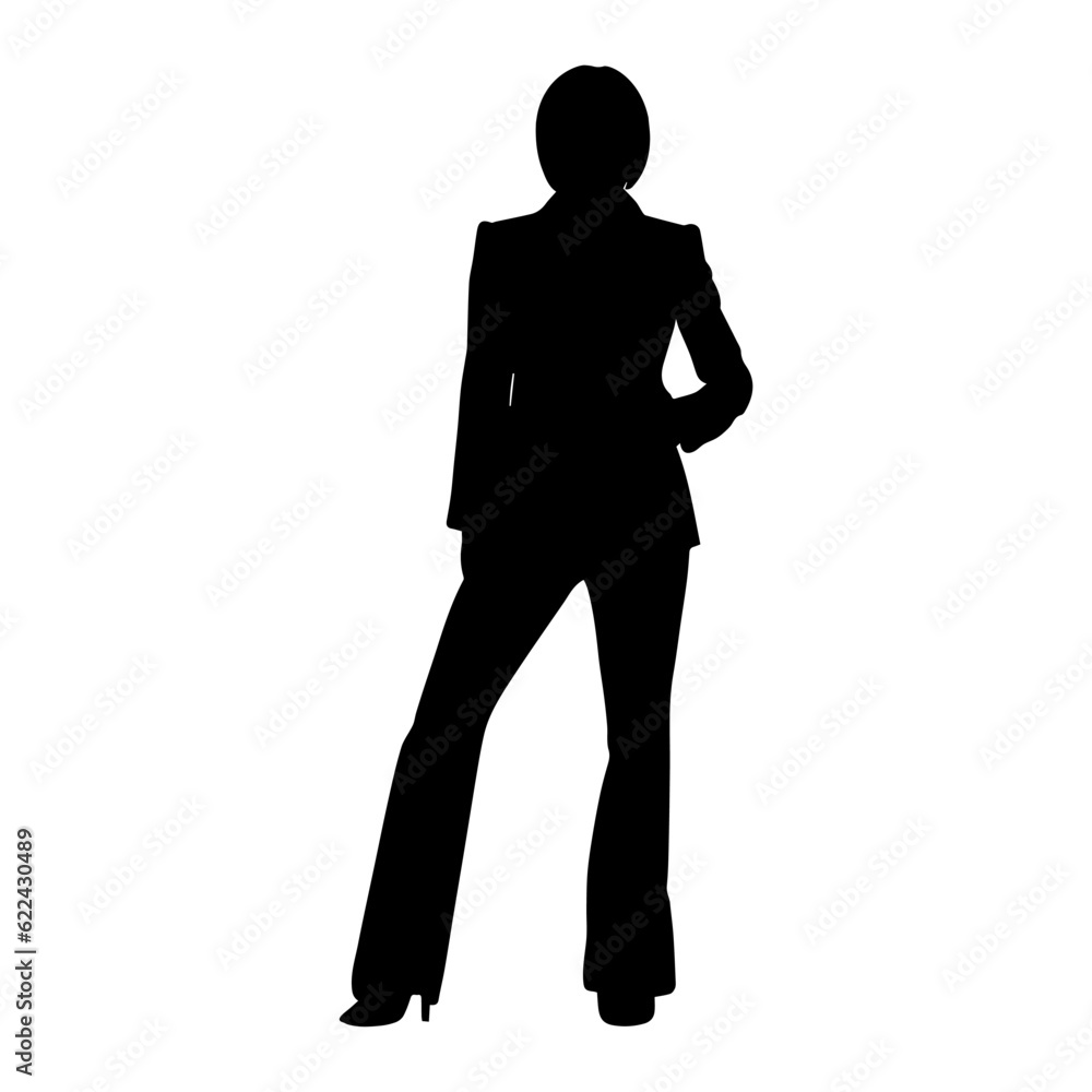 Vector illustration. Silhouette of a woman in a men's suit with trousers and a jacket. Fashion trend. Vector illustration. Silhouette of a woman in a men's suit with trousers and a jacket. Fashion trend.