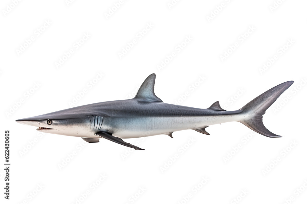 Thresher shark Alopias, Transparent background. generative AI Thresher shark Alopias, Transparent background. generative AI