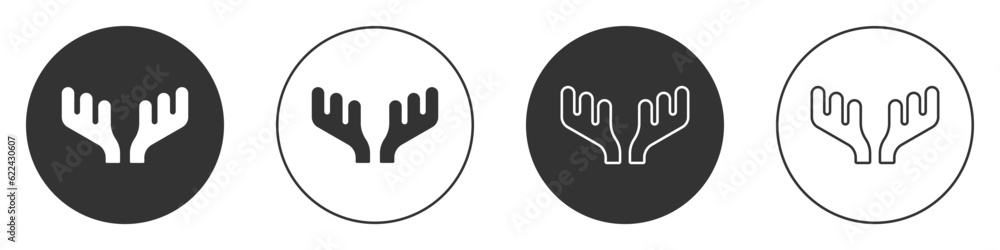Black Deer antlers icon isolated on white background. Hunting trophy on wall. Circle button. Vector Black Deer antlers icon isolated on white background. Hunting trophy on wall. Circle button. Vector