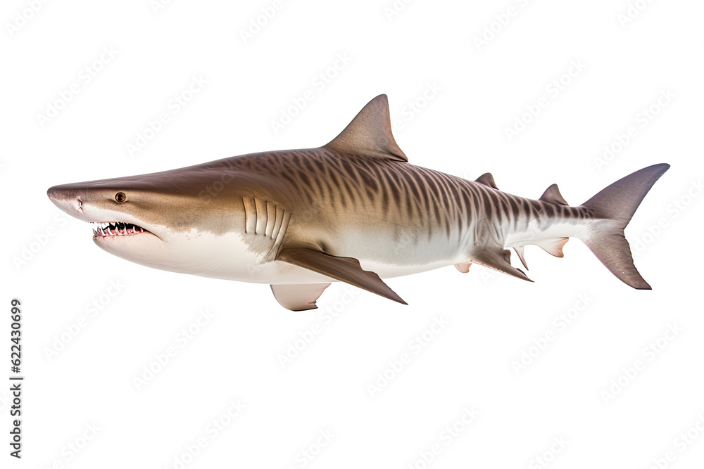 Naklejka premium Tiger shark Galeocerdo cuvie, Transparent background. generative AI